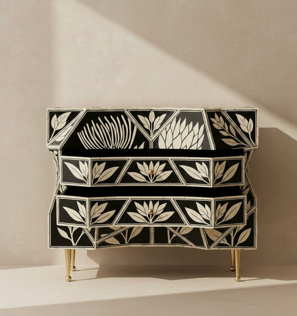 Noir Botanical Crest Bone Inlay Chest
