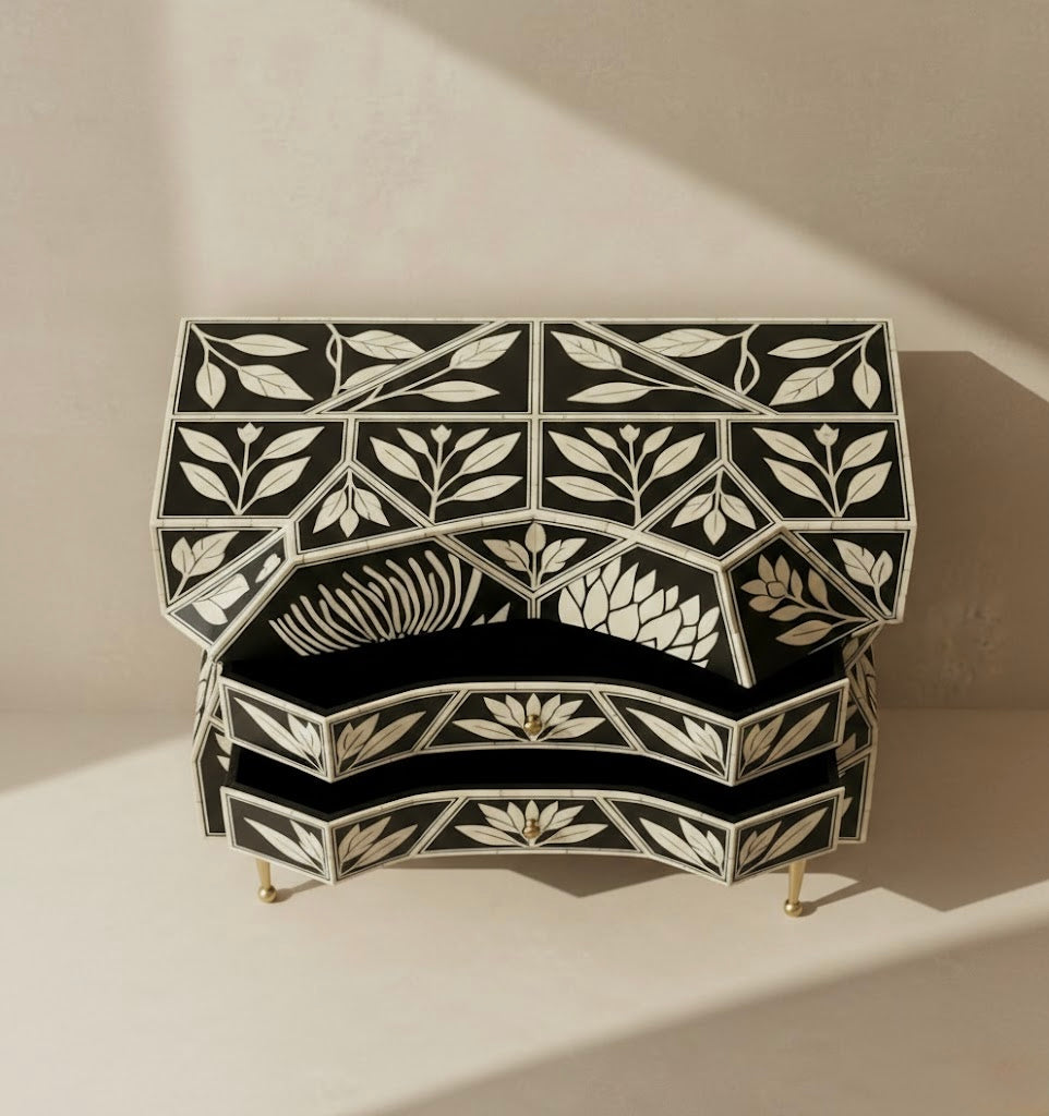 Noir Botanical Crest Bone Inlay Chest