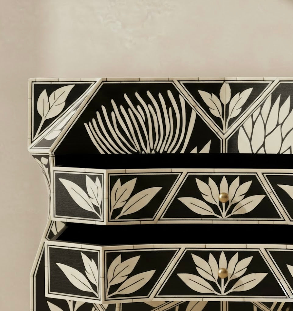 Noir Botanical Crest Bone Inlay Chest