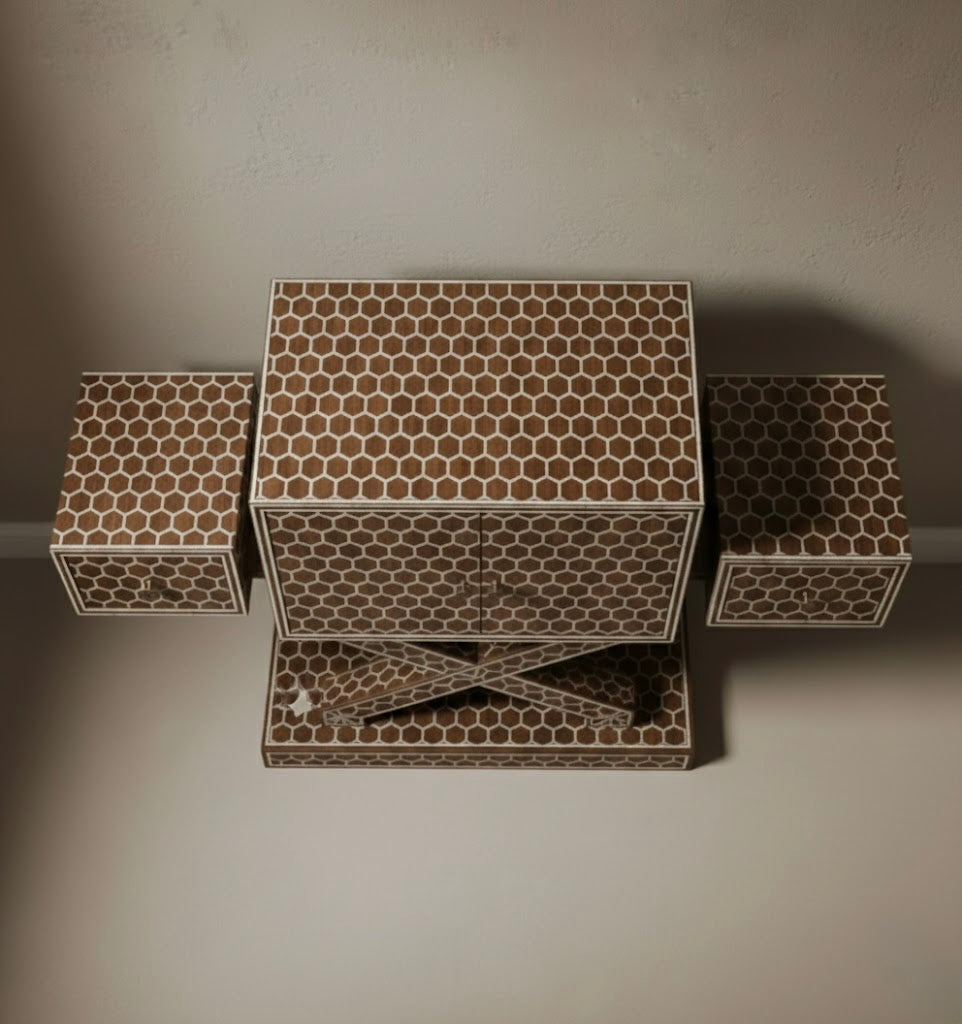 Trellis Hexagon Bone Inlay Chest Drawer
