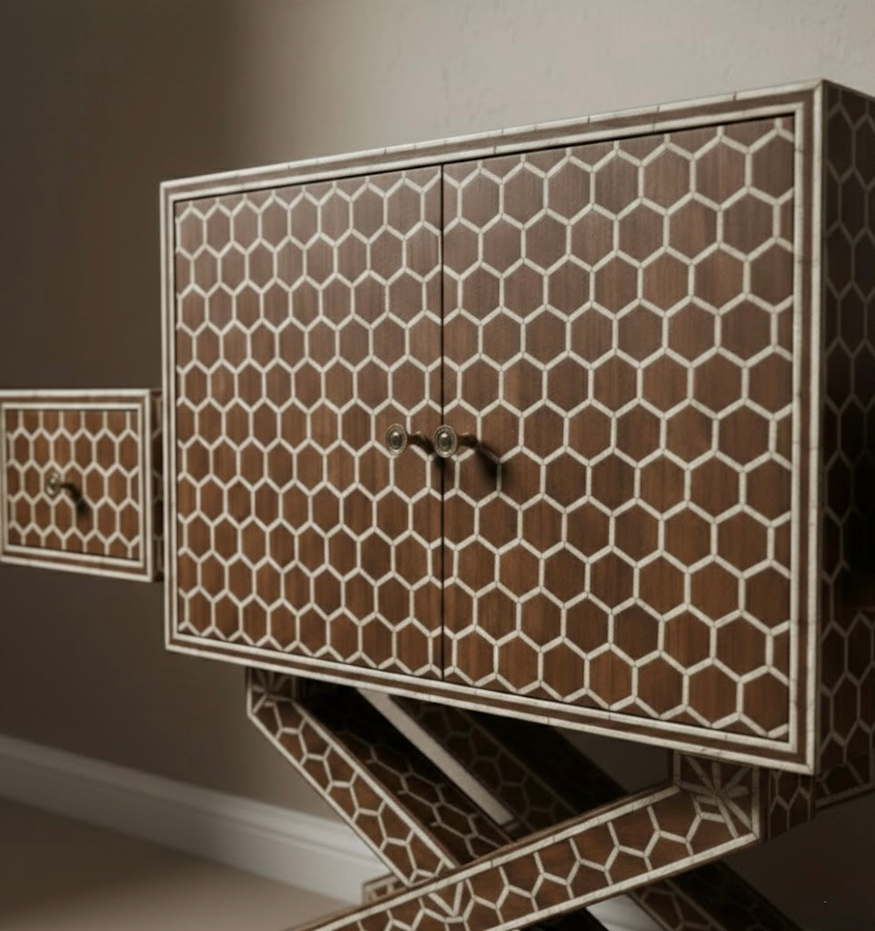 Trellis Hexagon Bone Inlay Chest Drawer