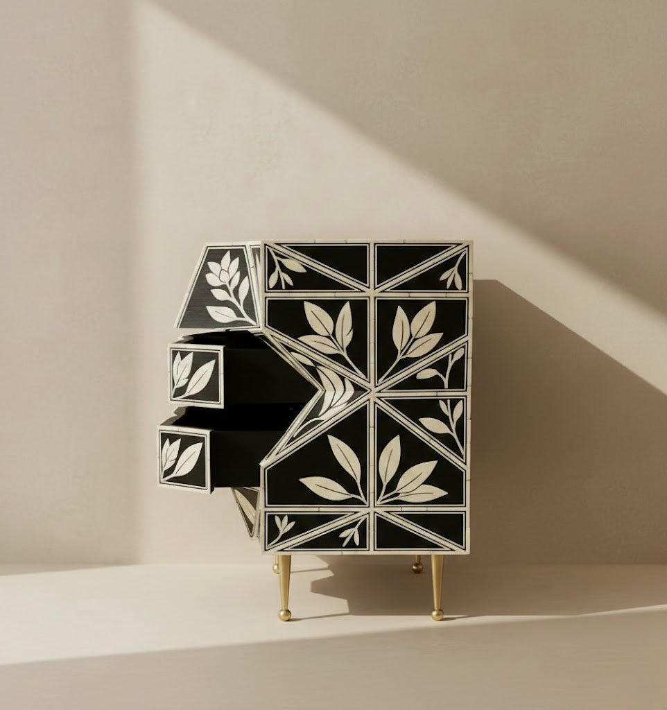 Noir Botanical Crest Bone Inlay Chest
