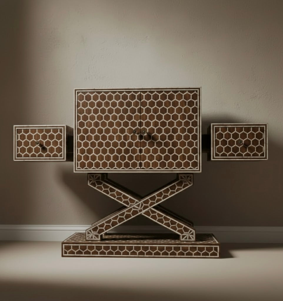 Trellis Hexagon Bone Inlay Chest Drawer
