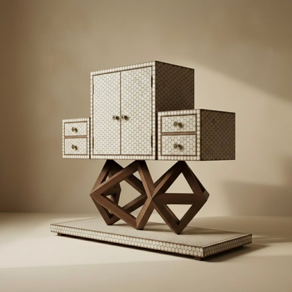 Geometric Sphere Bone Inlay Chest Drawer