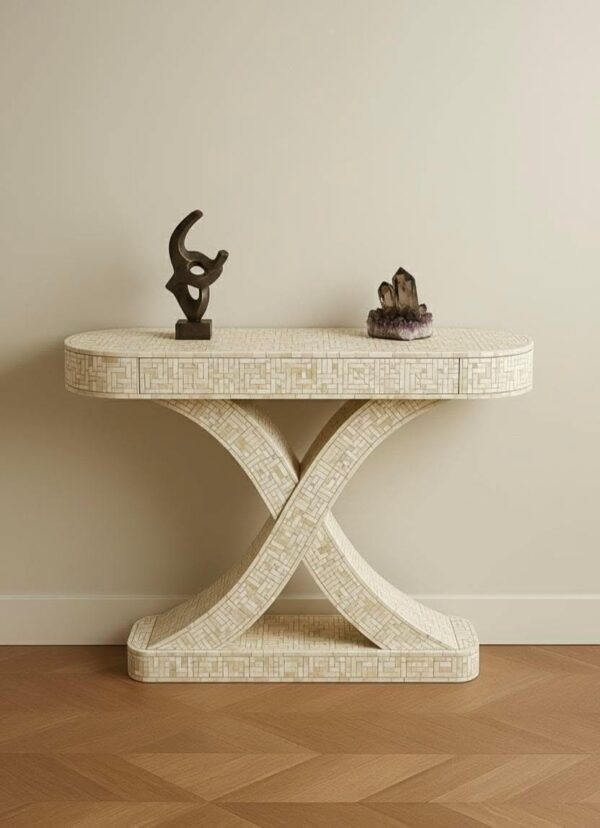 GRAND ROYAL X BONE INLAY CONSOLE TABLE